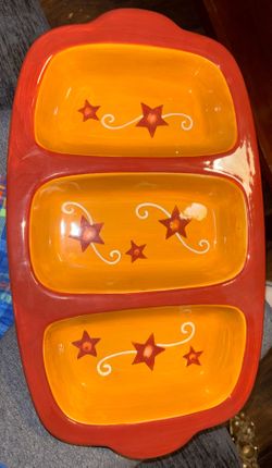 Lang Redware "Believe" Divided 3-Compartment Serving Dish