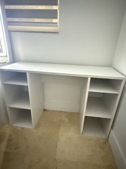White desk and Office chair.