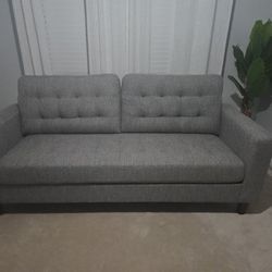 Brynn 76 in. Light Gray Polyester Upholstered 3-Seat Square Arm Sofa with Removable Cushions and Buttonless Tufting

