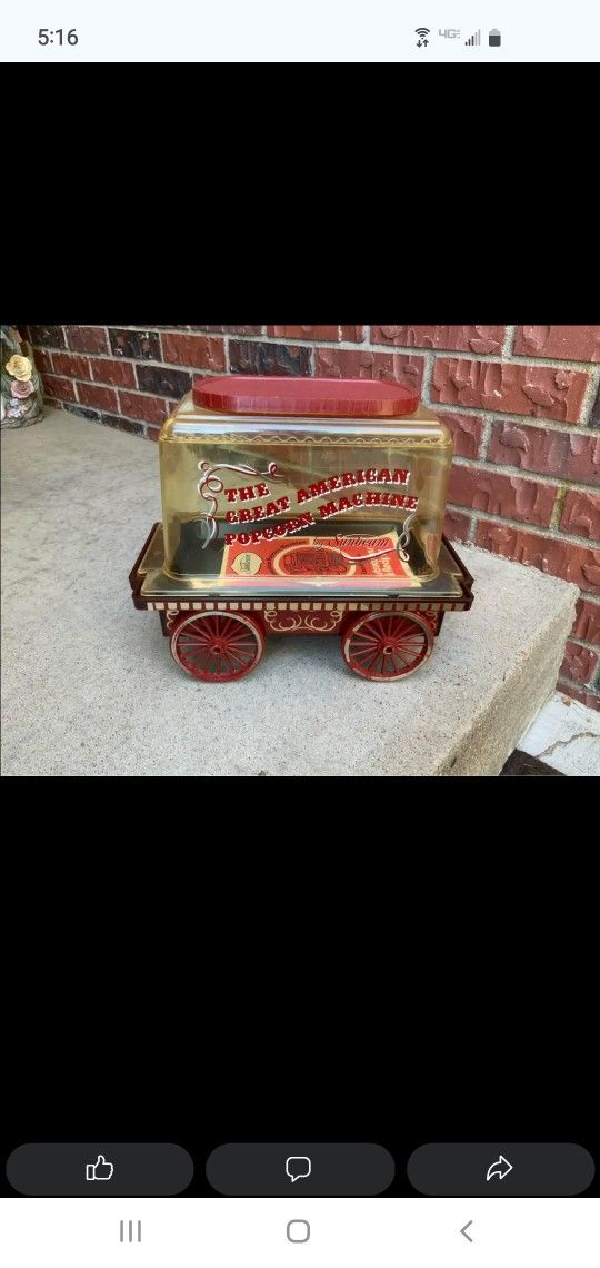 Vintage Popcorn Popper Circus Cart Sunbeam Advertising Home decor Retro Vintage