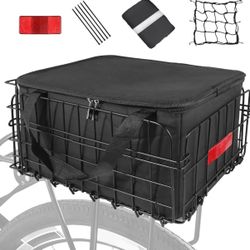 Bike Basket Rear, Folding Bicycle Basket with Removable Waterproof Liner Bag, Rear Bike Cargo Rack, Bike Accessories Frame Basket for Adult Women Men 
