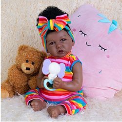Real Life Baby Dolls 20-Inch Reborn Baby Dolls with Hair Soft Cloth Body Baby African  Baby Doll That Look Real Fake Baby Doll (R)