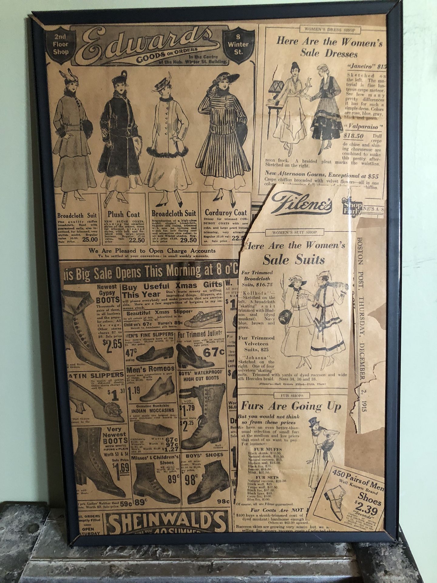 2 Old pages from The Boston Globe 1915 