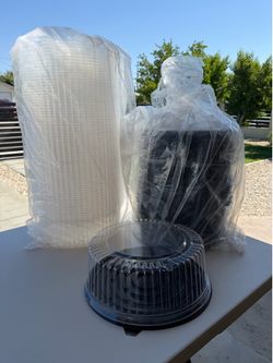 70+ plastic plate with lids (cake or gelatin containers)