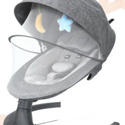 Baby Swing Bouncer with Rocking, Mosquito Net&Cute Toys Gray Striped for Toddler