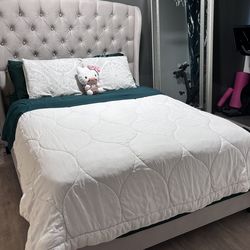 Living Spaces Light Gray Suede Upholstered Queen Bed Frame