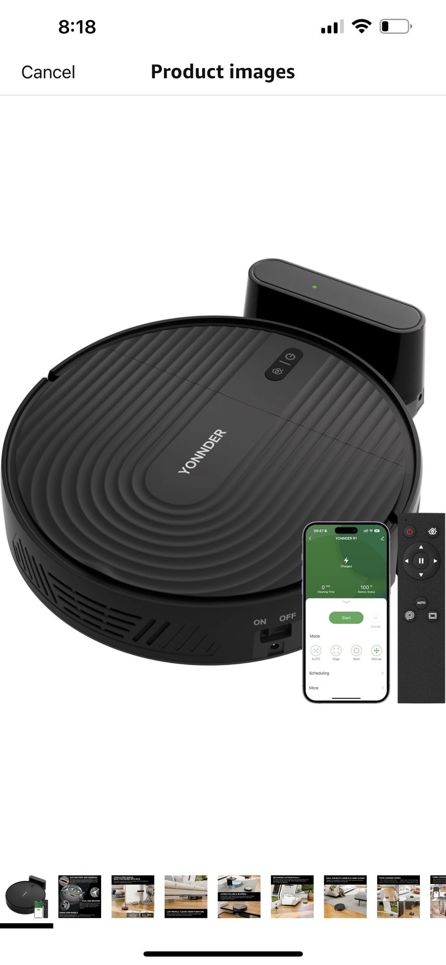 R1 Robot Vacuum Cleaner, Automatic Recharge, Tangle-Free, 140min Runtime, Scheduling, Remote Control/APP/Alexa/Google, Auto/Edge/Spot Mode, 600mL Dust