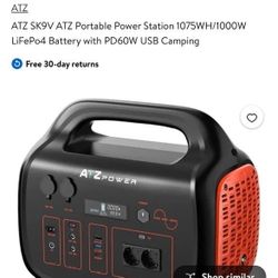 ATZ SK9V ATZ Portable Power Station 1075WH/1000W LiFePo4 Battery with PD60W USB Camping