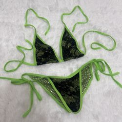 New small neon green micro bikini dancer festival rave outfit y2k swimsuit dance 
