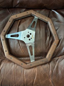 Vintage octagonal wooden steering wheel