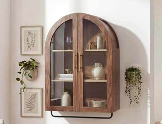 New--Bathroom Arched Wall Cabinet, 23.6" Modern Medicine Cabinet with Towel Bar