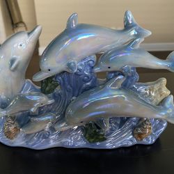 Porcelain Dolphins - Blue Colors Shimmer & Iridescent