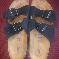 Birkenstock 265 Arizona EU 42L 9 Black Genuine Leather Sandals Slide Buckle