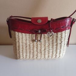 Brighton Red Leather And Weaved Shoulder Bag 