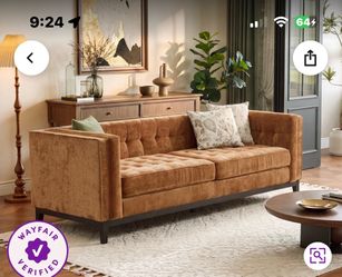 Brand new 91”W caramel tufted sofa
