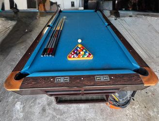 Pool Table with Balls and Cues