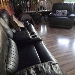 Leather Reclining Sofa And Chair