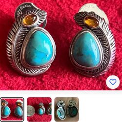 JTV SOUTHWEST FEATHER TURQUOISE GEMSTONE STERLING SILVER EARRING  ‼️ LIKE NEW ‼️ The ONLY 1 ‼️ Price Is FIRM ‼️