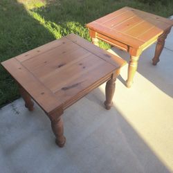Pine Wood Rustic End Tables Pair 25x23x19