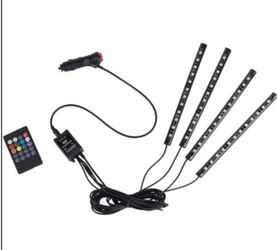 Car Interior Wireless Sound Atmosphere RGB 4x12 LED Light Strips with Music Controller & IR Remote