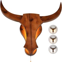 Vintage Wall Sconce Lamp with Pull Chain, 3 Color Temperatures Retro LED Industrial Wall Light, Wood -Wall Sconce Lamp Ox Head Shape 8W*2, for Home Be