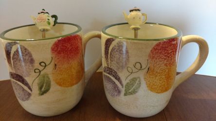 Two hand-painted large tea/ coffee mugs