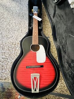 Vintage ORPHEUS SUNBURST Finish Acoustic Guitar With Les Paul Hard Case 