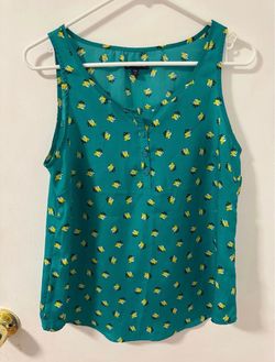 Gap Relaxed Sleeveless Green Floral Crepe Top Vneck Flower Blouse Size Small