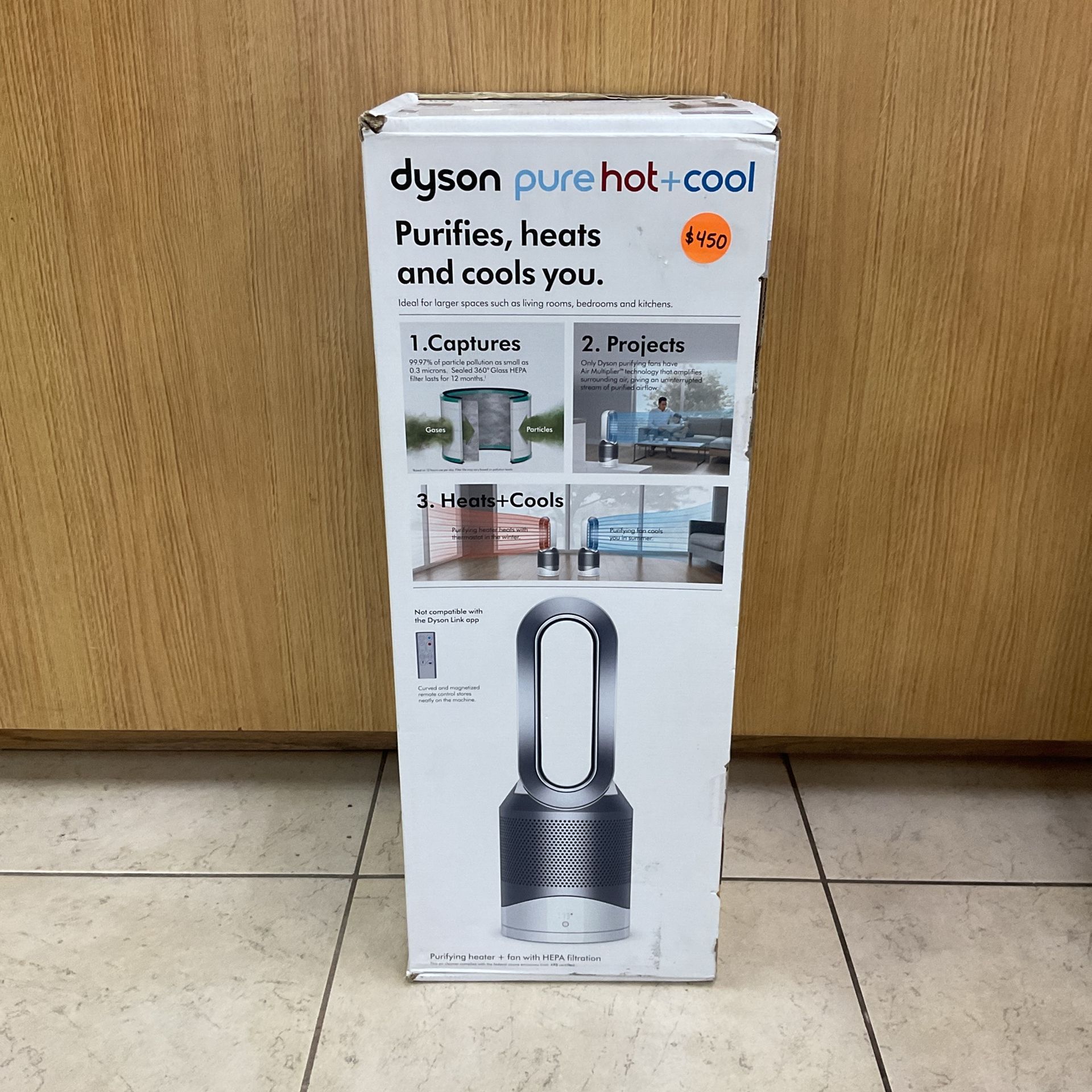 DYSON PURE HOT + COOL PURIFYING HEATER + FAN WITH HEPA FILTRATION.