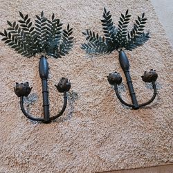 2 Palm Tree Metal Candle Holders