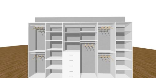 Reach-In White Wall Closet with Flat Drawer Fronts. Everything is Adjustable.  