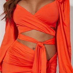 Orange two piece skirt set