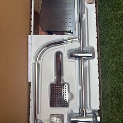 Wall Bar Shower Kit 1-Spray 8 in. Square Rain Shower Head with Hand Shower in Chrome