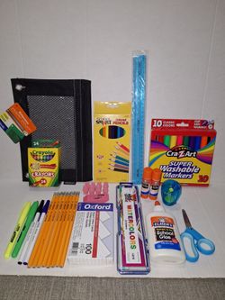 Pencil pouch with school supplies