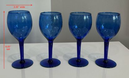 Set of 4 Hand Blown Vintage Cobalt Blue Swirl Pattern Wine Glasses