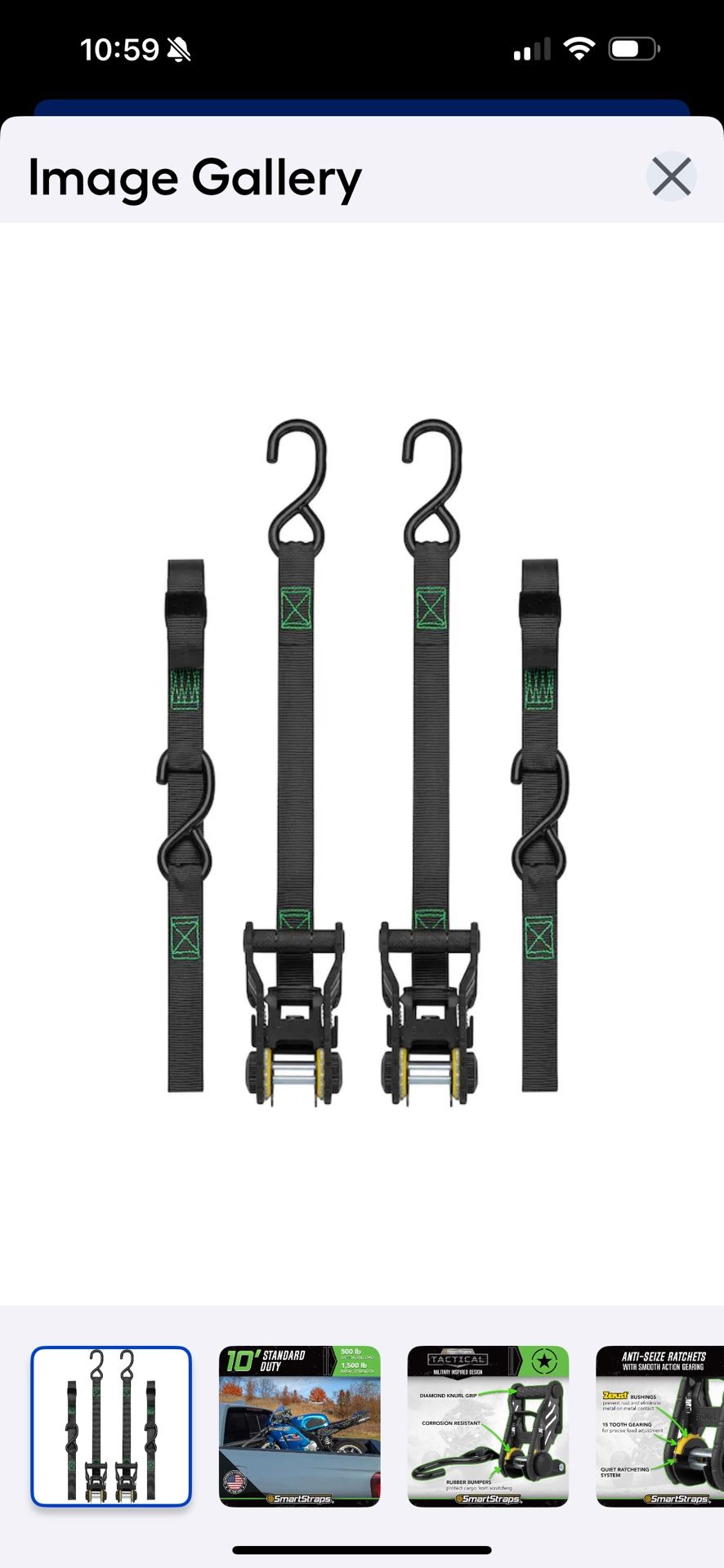 Smart Strap 1-in x 10-ft Ratchet Strap With S Hook 1500-lb Break
