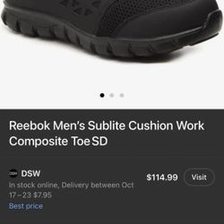 NEW Reebok Work Shoes Mens Size US 12 M EU 45 Black Sublite Cushion Alloy Toe  