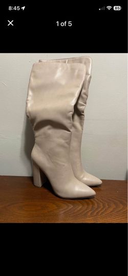 Women’s Knee-High Heeled Boots – Nude/Beige (Chic & Elegant)