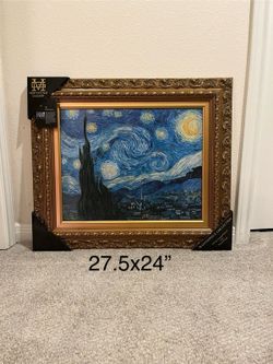 Artisan hand-painted starry night by van gogh wooden framed wall art