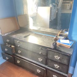 Vintage Wooden Dresser + Mirror 