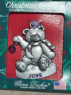 Gloria Duchin Ornament October Bear Birthstone Pewter purple Stone June