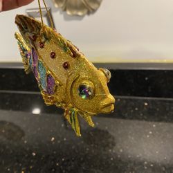 Hand Blown Bejeweled Tropical Fish Ornament