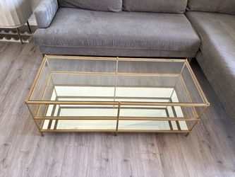Gold Metal and Glass Coffee Table