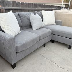 ✨ Modern Gray Corduroy Sectional Couch with Ottoman Delivery AVAILABLE 🚚