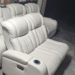 Leather Powered Reclining 2 Pieces White