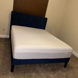 Queen Navy Blue Velvet suede Bed Frame (Mattress Not Included)