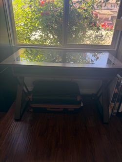 Glass top wood office desk
