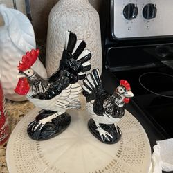 Rooster & Chicken Glazed Ceramic Set