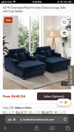 Oversized Plush Chaise Lounge Sofa with Cup Holder
