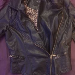 Therapy Brand Small Leather Jacket Leopard Print Inside